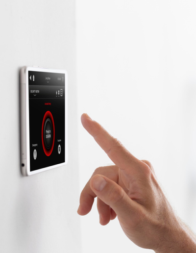 Man using smart home tablet