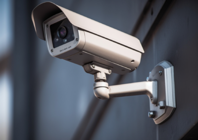 Modern cctv camera monitoring surveillance security wall with car park background