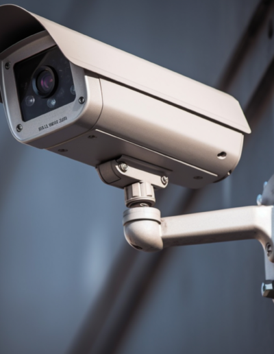 Modern cctv camera monitoring surveillance security wall with car park background